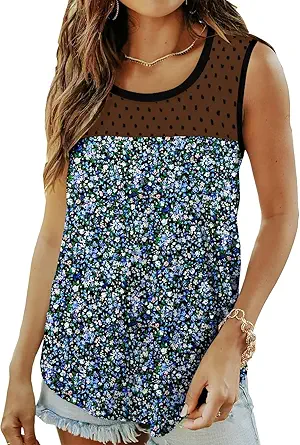 KISSMODA Womens Flora Print Tank Tops Ribbed Summer Shirt Sleeveless Summer Casual Women Blouses(S-3XL)
