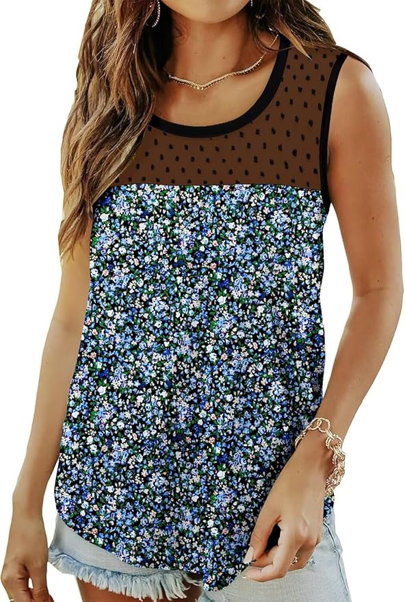 KISSMODA Womens Flora Print Tank Tops Ribbed Summer Shirt Sleeveless Summer Casual Women Blouses(S-3XL)