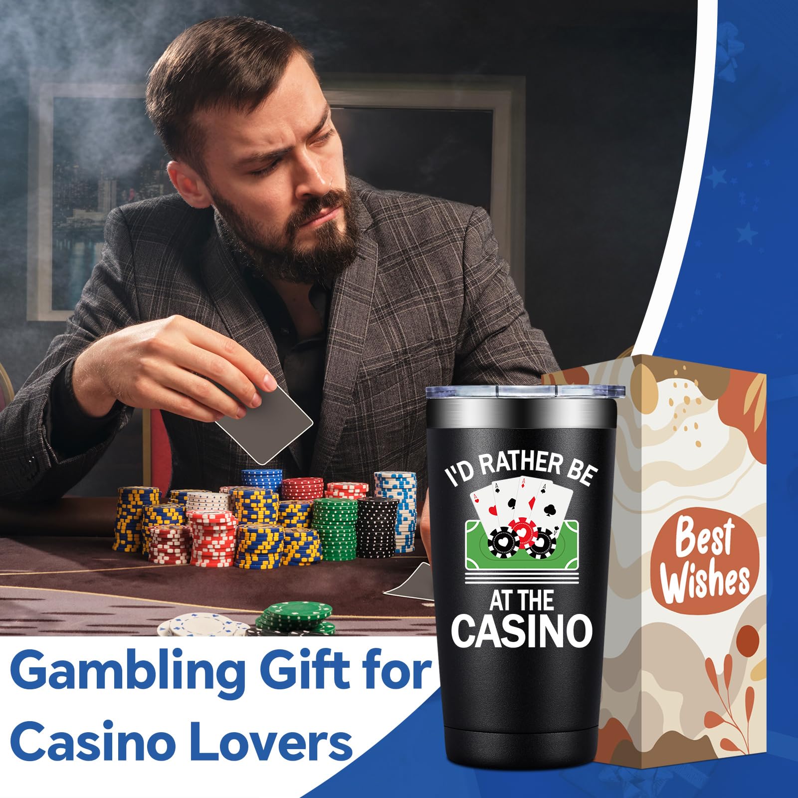 BIRGILT Gambling Gifts for Men, Women - Casino Gifts for Christmas - Funny Poker Gift for Poker Players - I'd Rather Be at the Casino Tumbler 20oz