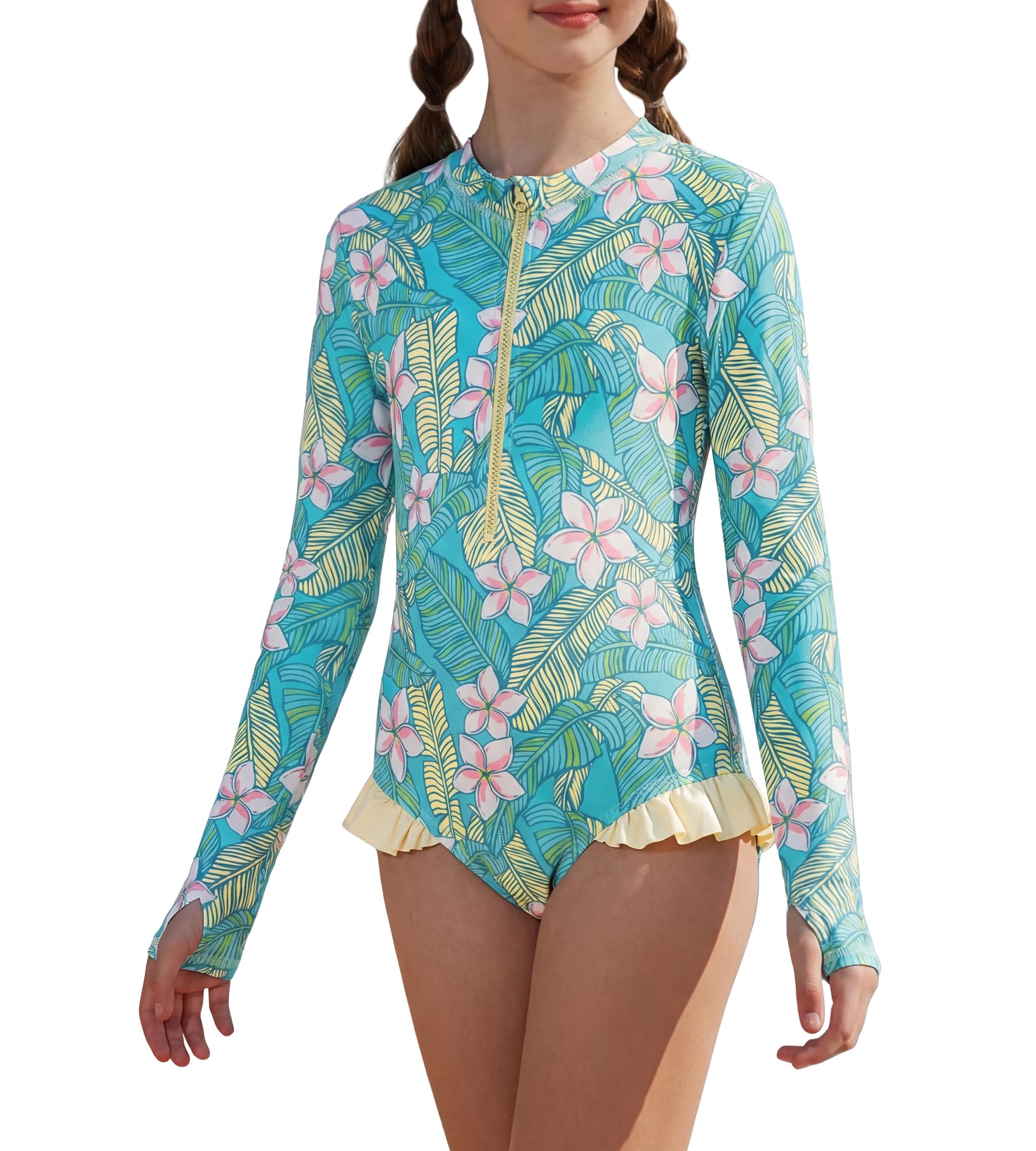 GRACE KARIN Girls One Piece Swimsuits Long Sleeve Bathing Suits Swimwear 5-14Y