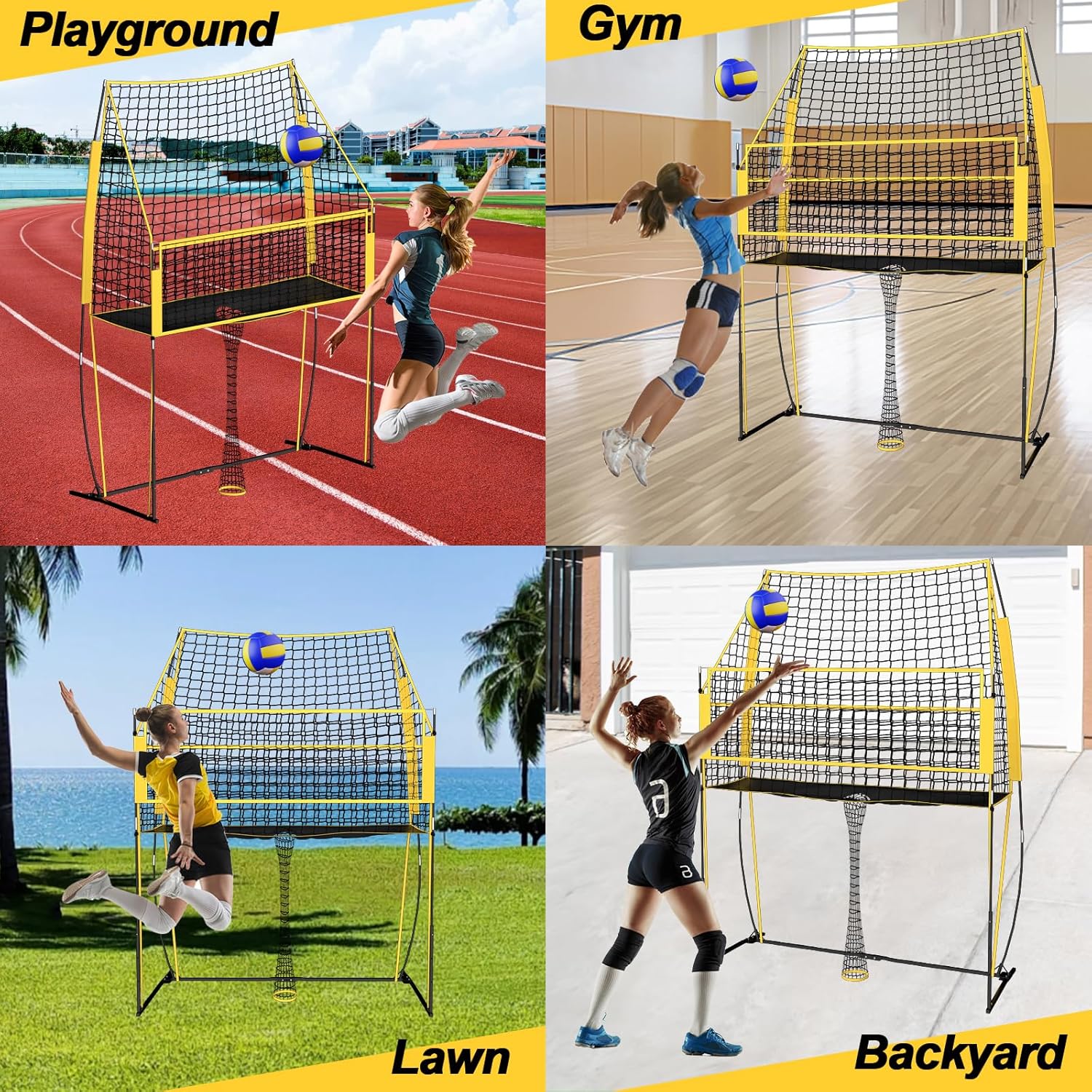 Volleyball Training Net, Portable Adjustable Trainer for Serving Spiking & Setting – 3-in-1 Height Settings for Kids Teens & Adults, Sturdy Steel Frame for Backyard Beach Gym Indoor/Outdoor Practice