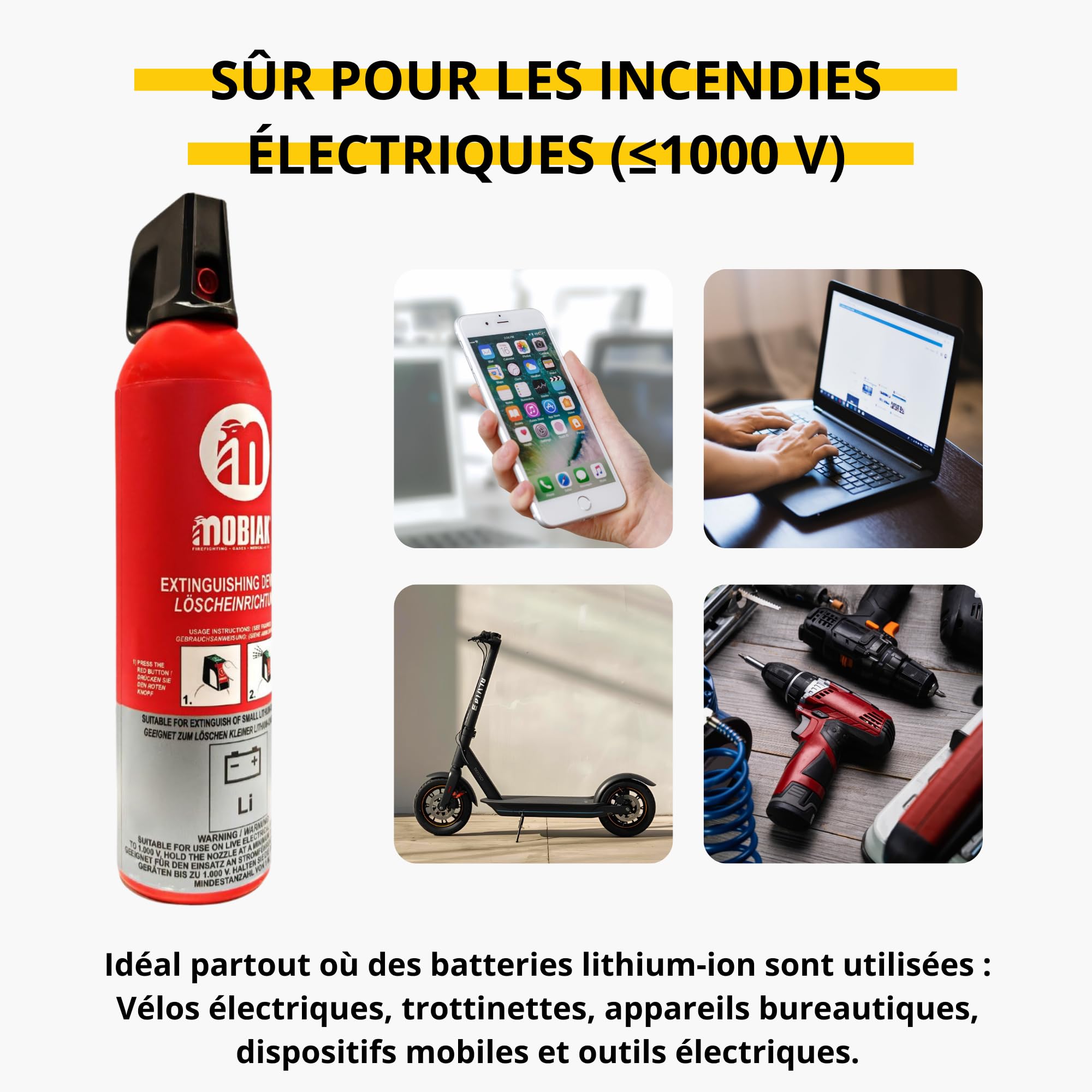 750ml Extincteur pour Batterie Lithium sans Fluor | Spray extincteur sûr pour Batteries de Smartphones, laptops et véhicules | Extincteur Maison, Mousse sans PFAS