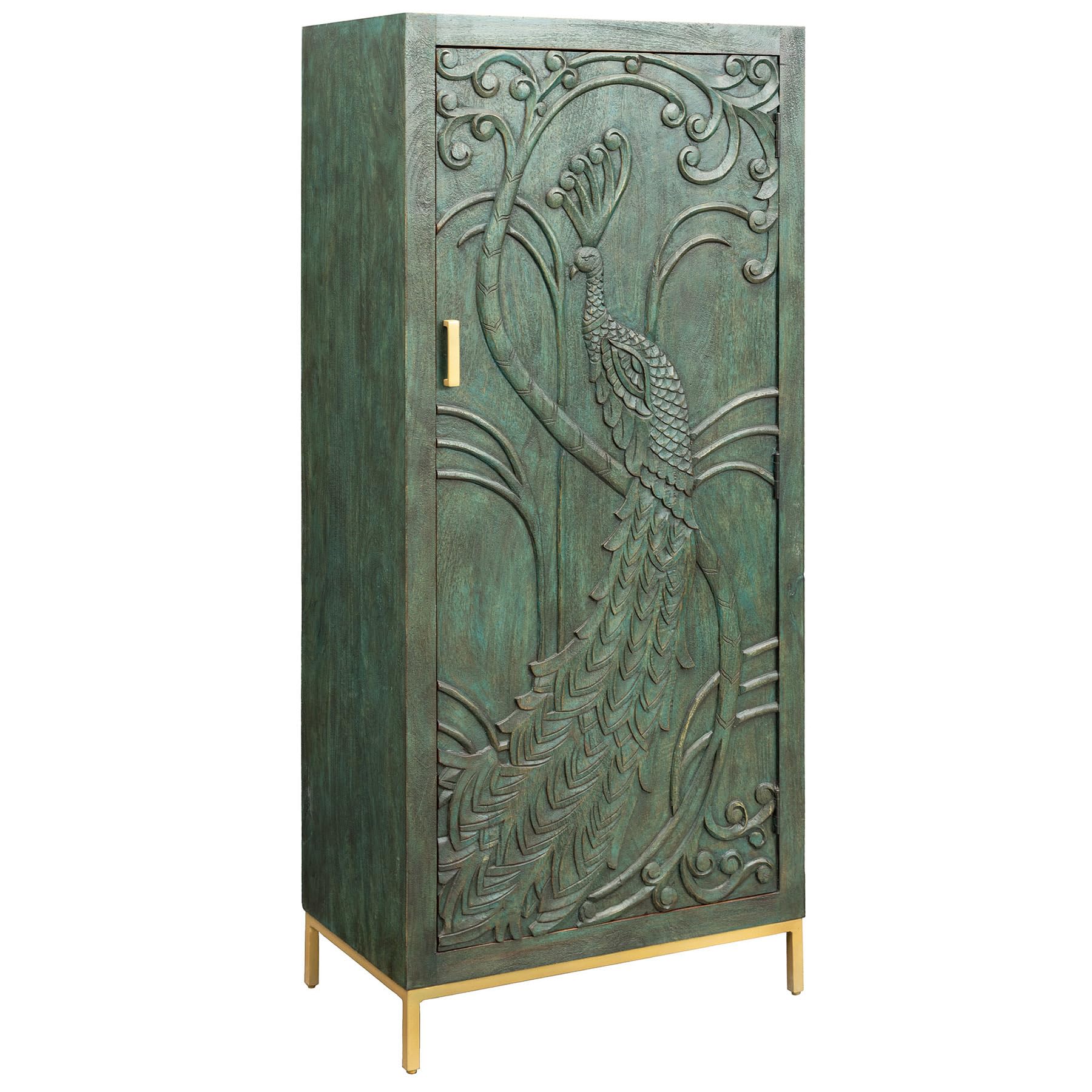 riess-ambiente Highboard Peacock 170cm grün / gold – Wohnzimmer-Schrank aus Mango-Massivholz