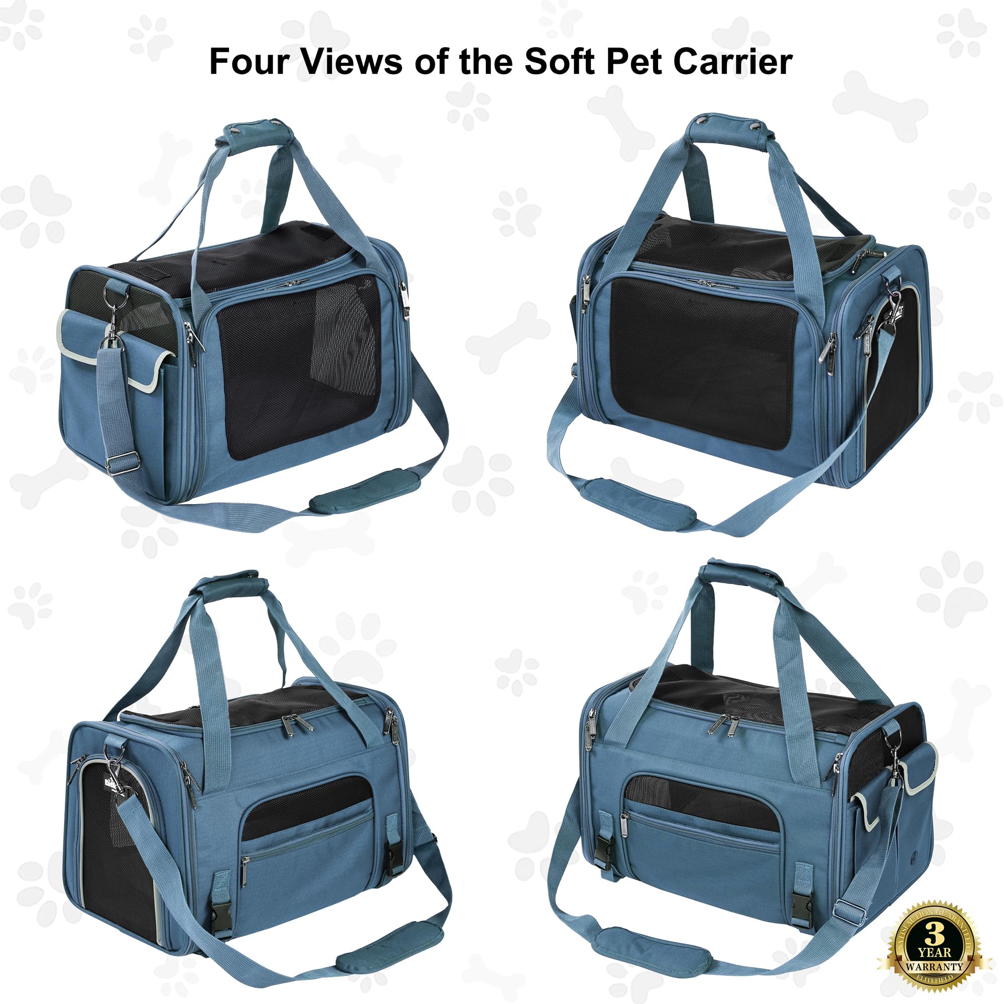 EliteField Deluxe Soft-Sided Pet Carrier (3 Year Warranty, Airline Approved), Travel Bag for Dogs, Cats & Small Pets, with Expandable Mat - image 4