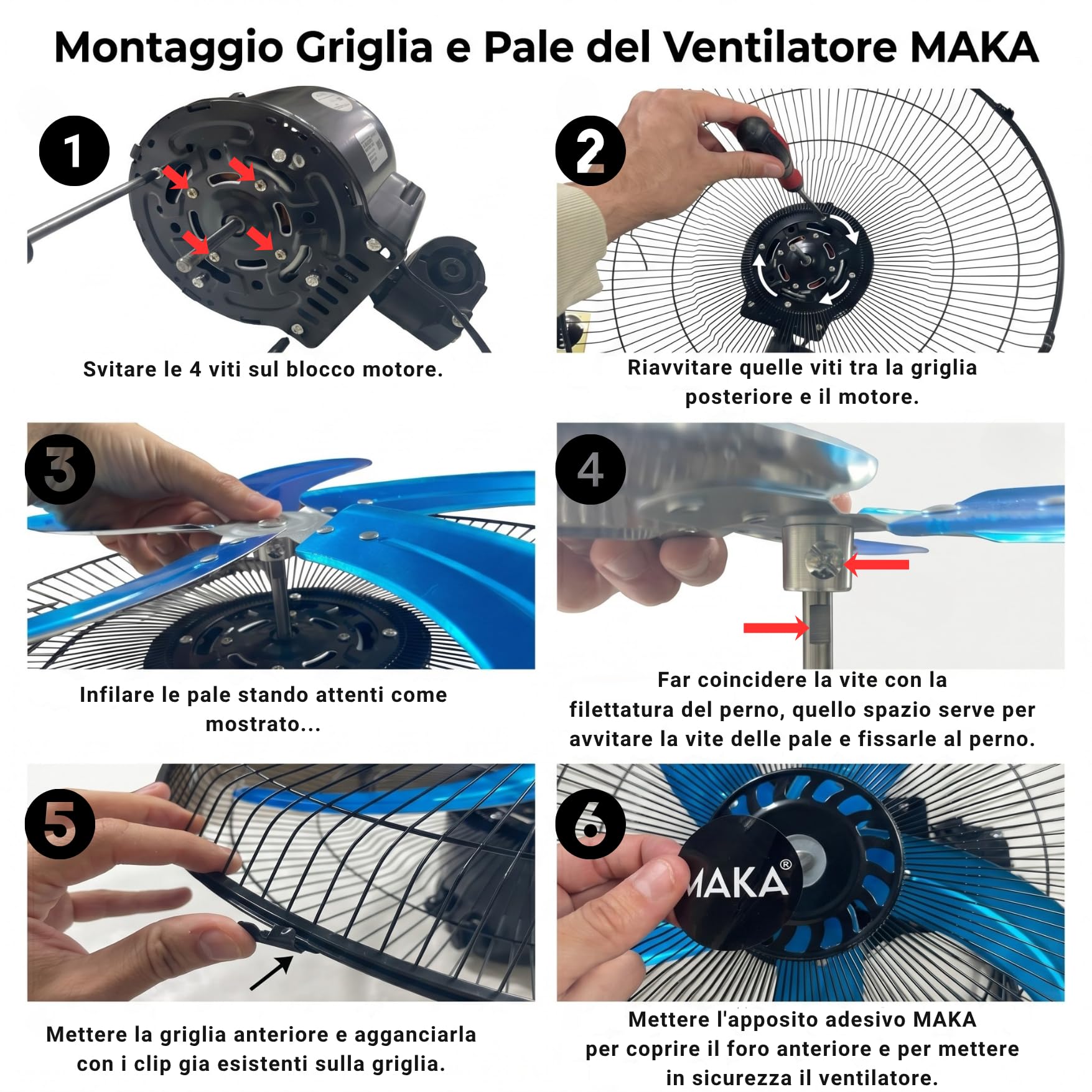 MAKA Ventilatore a Piantana Potente, Ventilatore Metallo 5 Pale, 75W, Basso Consumo, Oscillazione Orizzontale, Ventilatore da Terra Industriale Diametro 50cm, Regolabile Altezza Max 130 cm 3 Velocità
