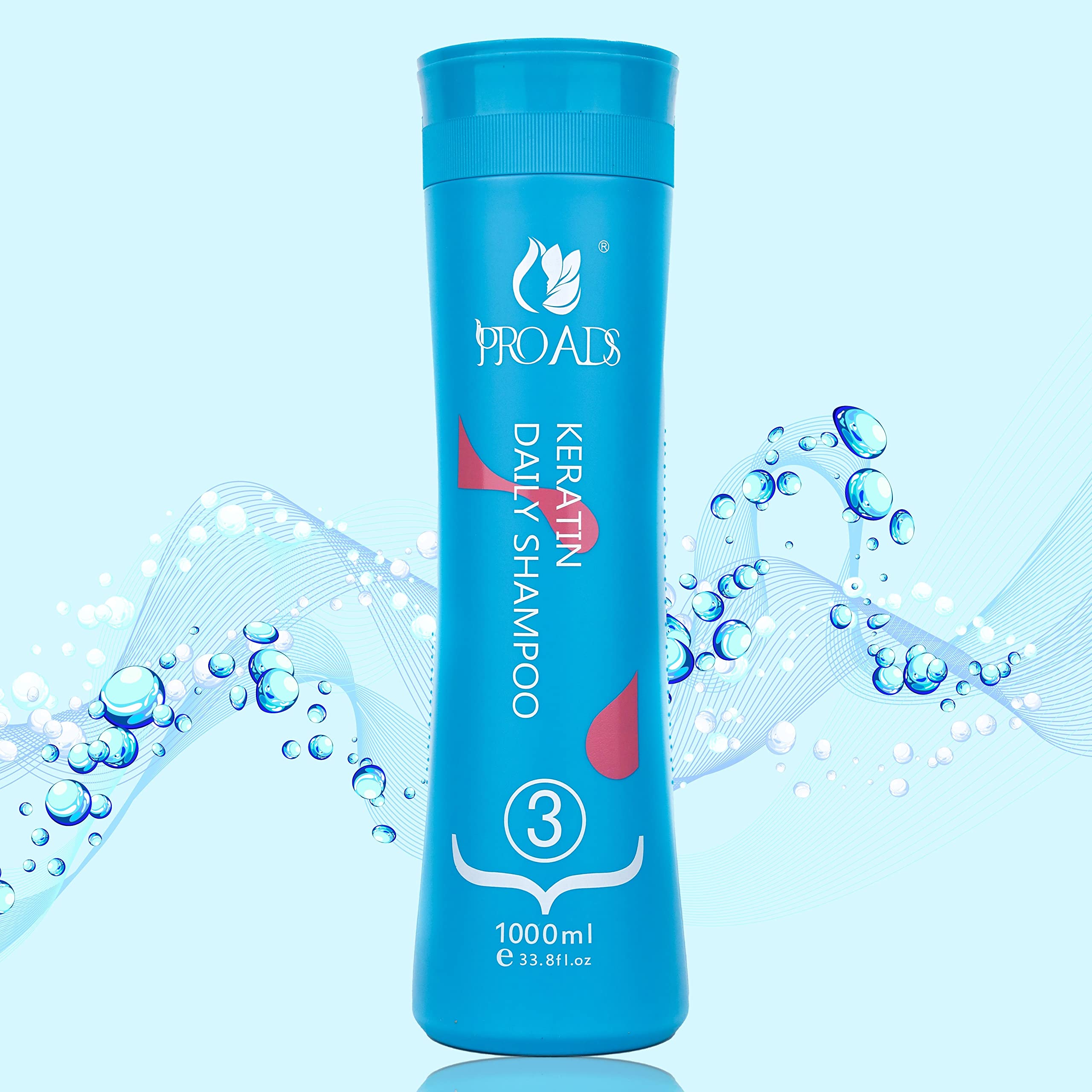 PROADS® Professional Keratin Daily Shampoo No.3 For Shiny Frizz Free Hair | Keratin Protein Extracts | Coconut Oil | Perfect Smoothness | For Long Lasting Keratin Treatment | At-Home |Unisex | 1000ml