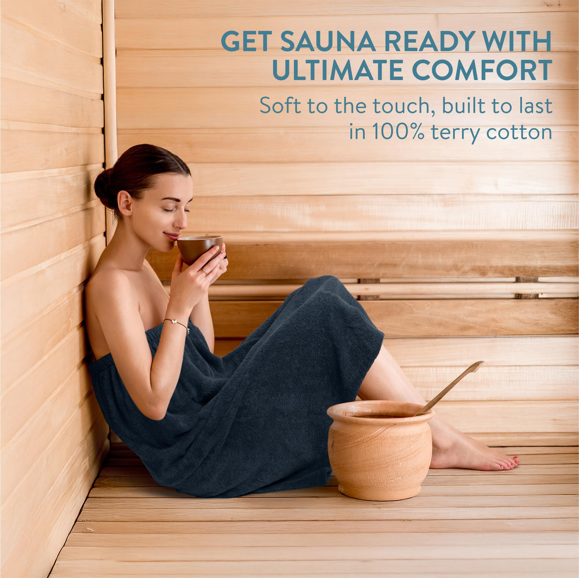 HAMUR HOME Asciugamano Da Sauna Kilt Da Uomo Sauna Pareo Spa Asciugamano Da Bagno Asciugamano Inclinabile Con Chiusura A Rete Al Ginocchio Spugna 100% Beige Chiaro Ecre Cotone Naturale (S/M
