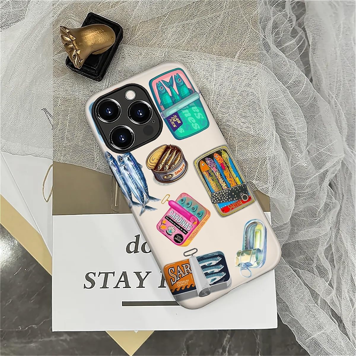 for iPhone 16 Pro Max Case for Women Girl Men Boy, Shockproof Soft Silicone & Hard PC Shell Protective Case for iPhone 16 Pro Max - Sardines Summer Fish Aesthetic - Image 3