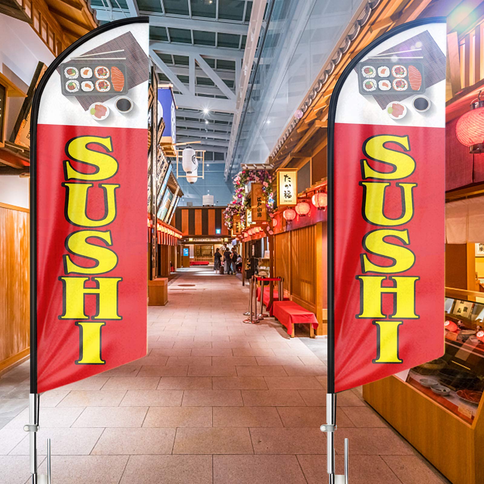 FSFLAG Flaga sushi Swooper, flagi z piórami 11 stóp do baru sushi z zestawem słupków i kolcem do ziemi, duży znak reklamowy do japońskiej restauracji