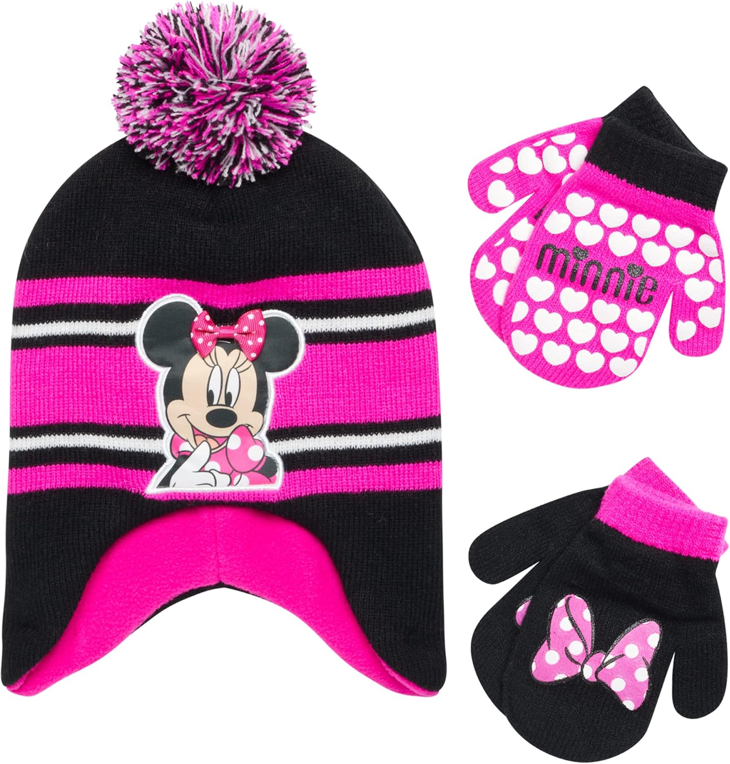 Disney Girls Minnie Mouse and Vampirina Winter Hat and 2 Pair Mitten or Glove Set (Toddler/Little Girl)