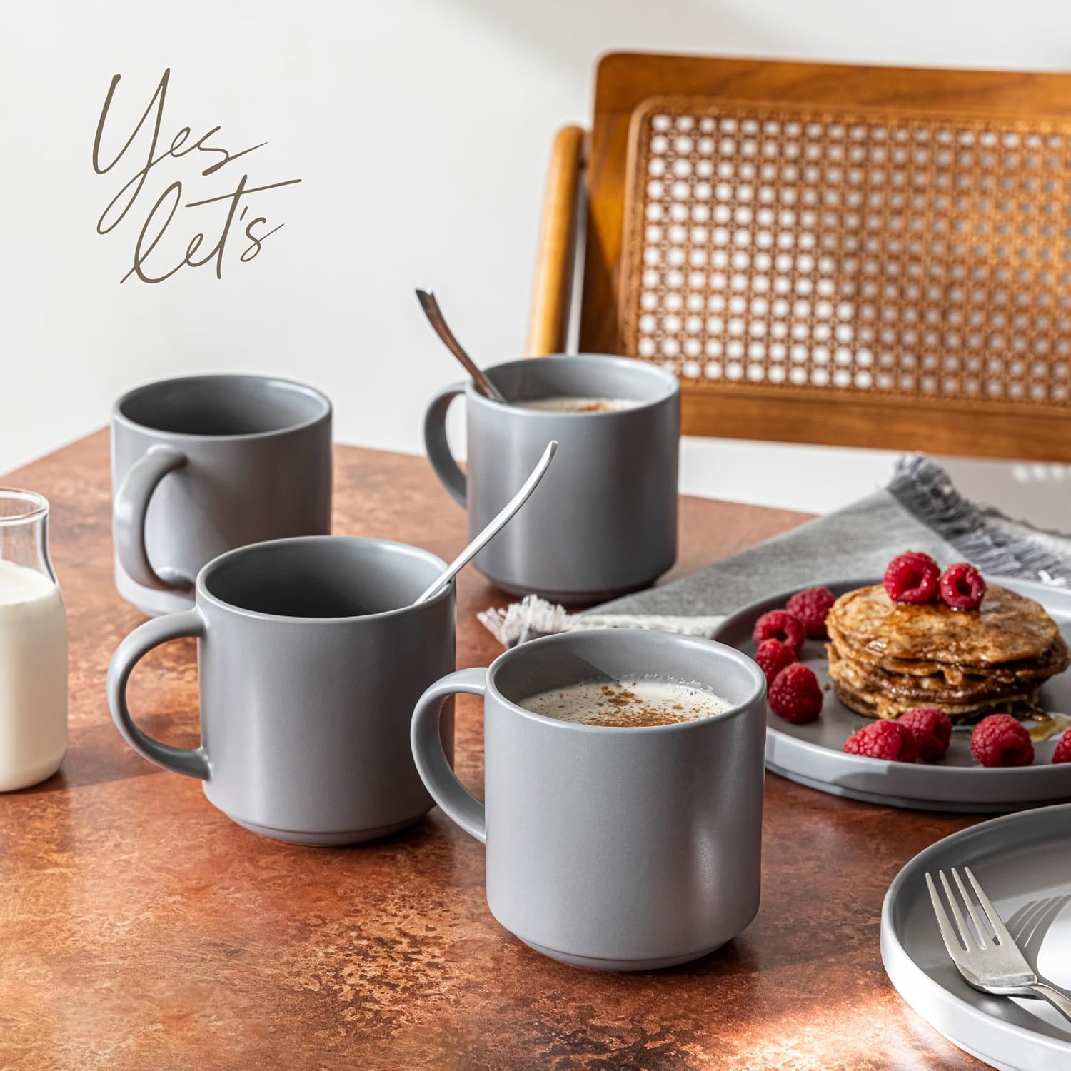 Gray Ceramic Stackable Holiday Mugs Set of 4