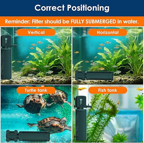 Miniatura 7 de AquaMiracle Filtro de acuario con luz U - V y esponja de filtro, filtro de tanque de peces con temporizador para agua verde, filtro de tortuga con