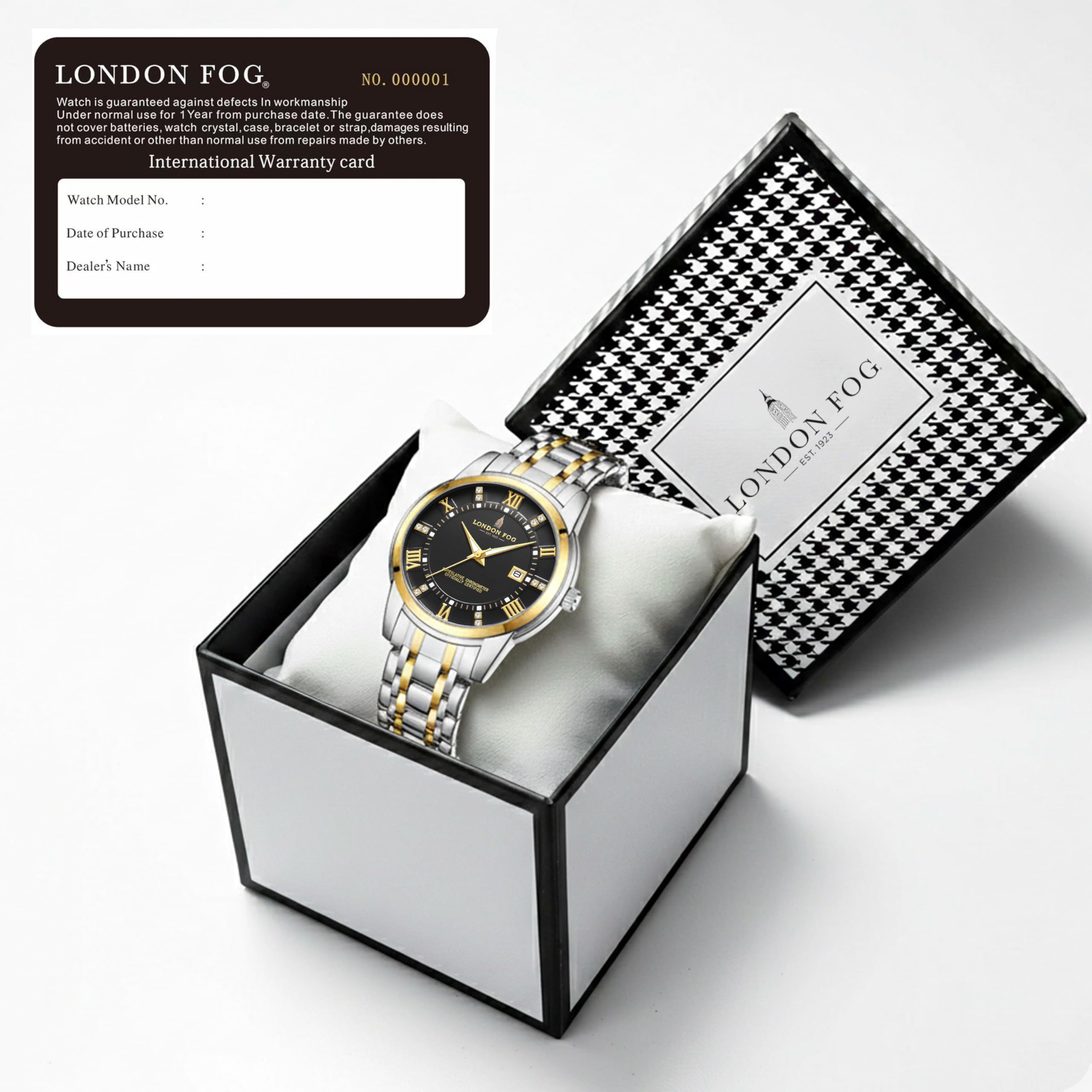 London Fog Regent Collection Analog Quartz Watch for Men with Black Dial and Two Tone Silver Gold Stainless Steel Strap, Metal Case, Date Display, Luminous Hands & Hour Markers, Water Resistant 4