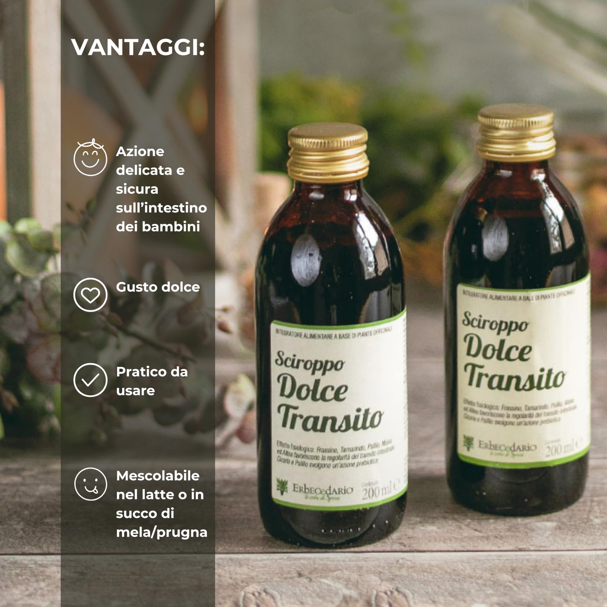 Dolce Transito Sciroppo Lassativo delicato per Stitichezza e Stipsi, Integratore per intestino pigro, Lassativo liquido Sgonfia e Depura l'intestino e favorisce la digestione 1 Flacone in vetro 200ml