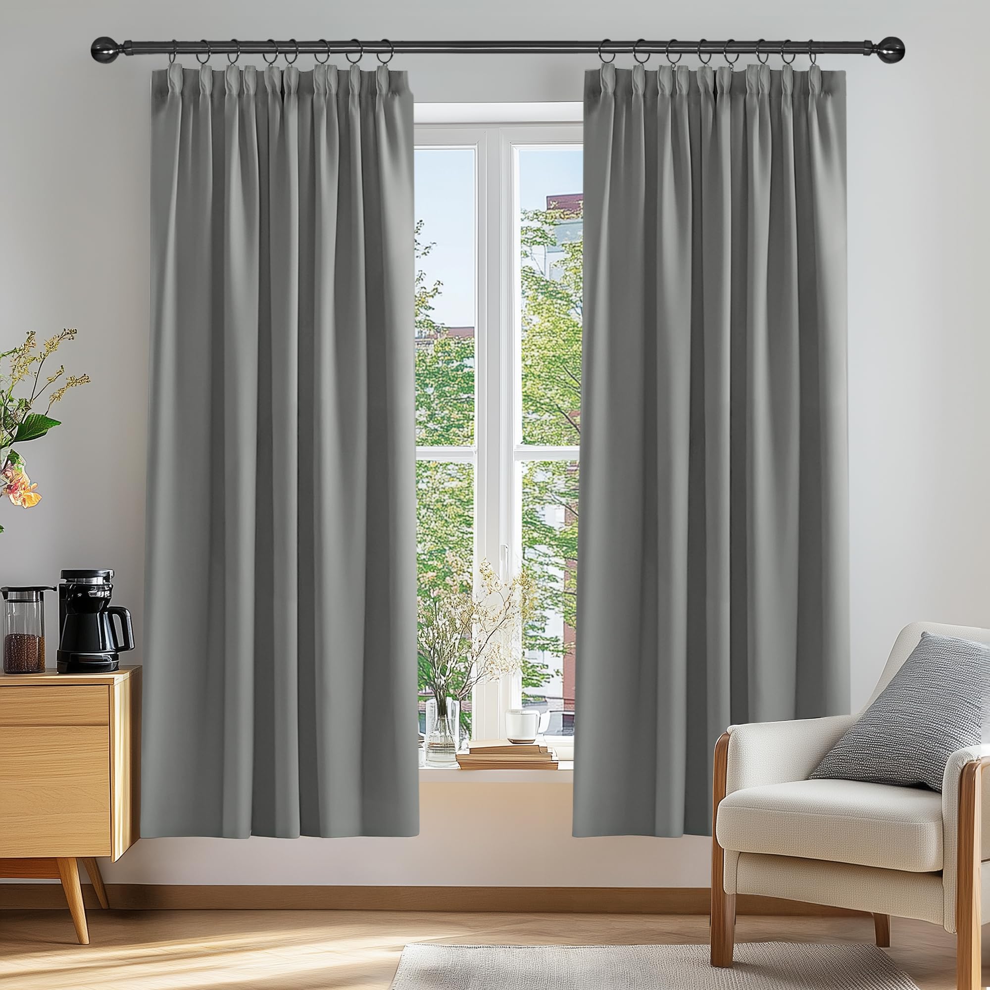 Deconovo Gardinen Vorhänge Verdunkelungsvorhang Kräuselband Schlafzimmer Thermogardine Kälteschutz, 183x117cm(HöhexBreite), Hellgrau, 2er Set