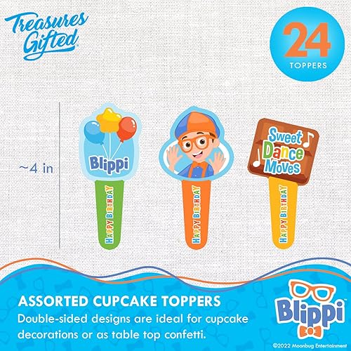 Miniatura 2 de Treasures Gifted Decoración y envoltorio para cupcakes de Blippi con licencia oficial de 24 unidades, decoraciones para pasteles Blippi, suministros