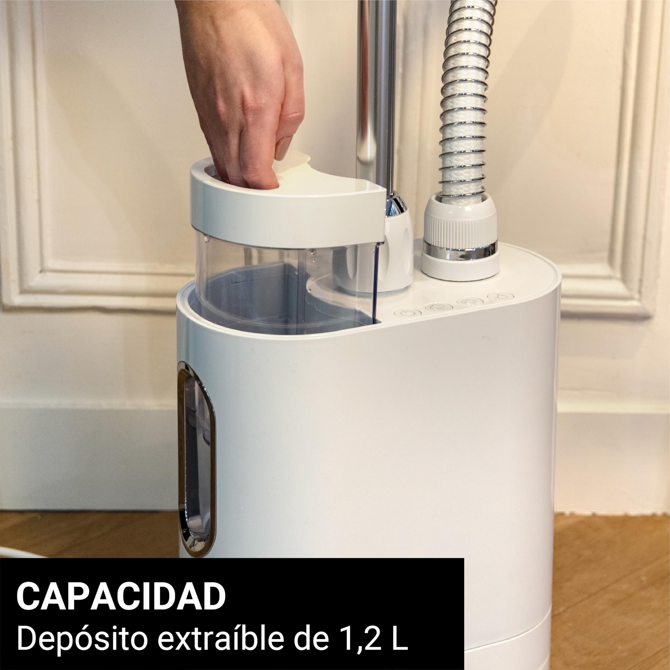 SteamOne Vaporizador Vertical Steamer Blanco 1900W - Depósito 1,2L | Vaporizador Vertical, 1900W, Depósito 1,2L, Cable 2,2m, 2 Niveles de Potencia, Reposacabezas Integrado, EUH2020W
