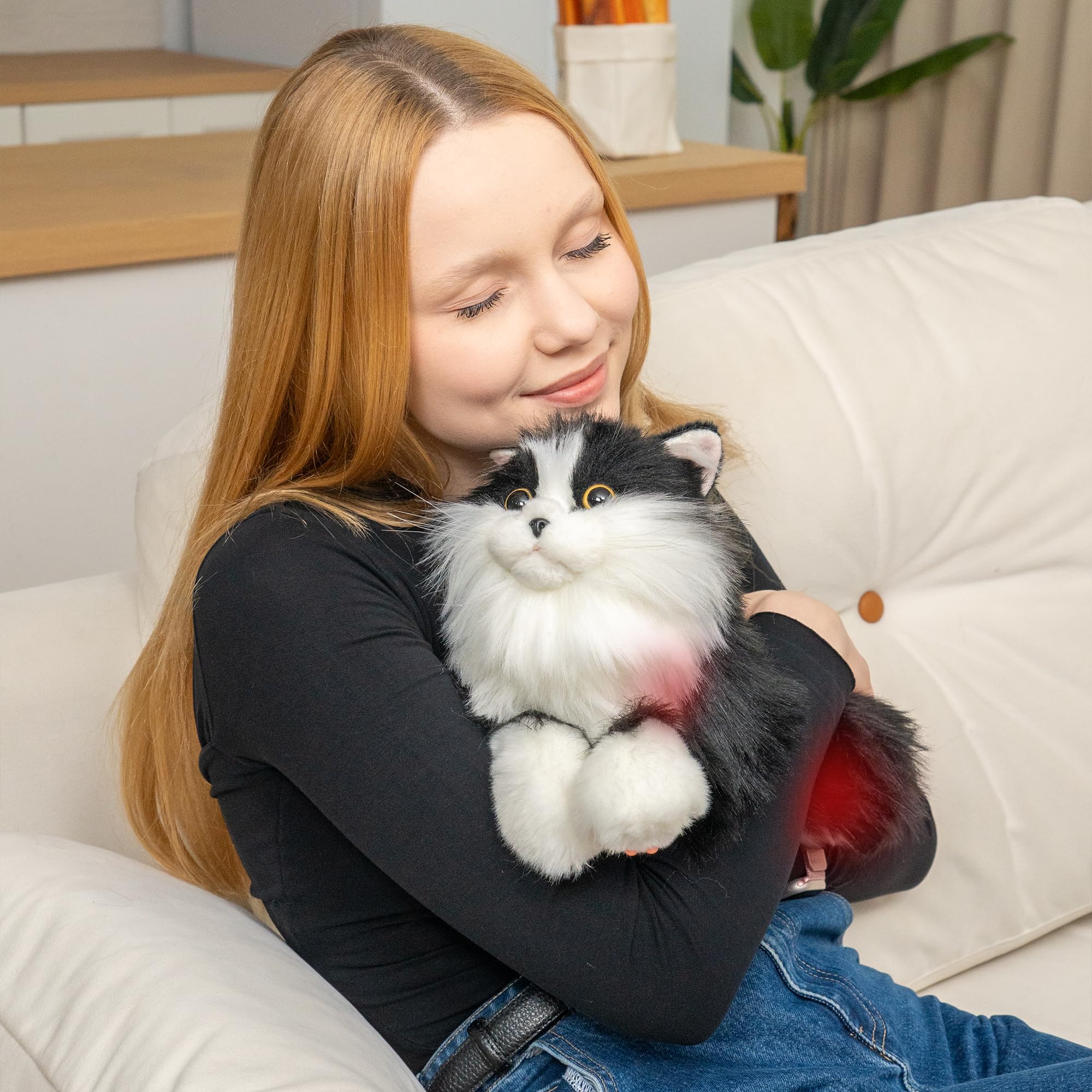 Chongker Animali di peluche ponderati 0,7 kg Gatto realistico adatto al microonde con cuscinetto interno riscaldato e refrigerabile rimovibile, sollievo dallo stress e compagno sensoriale calmante per