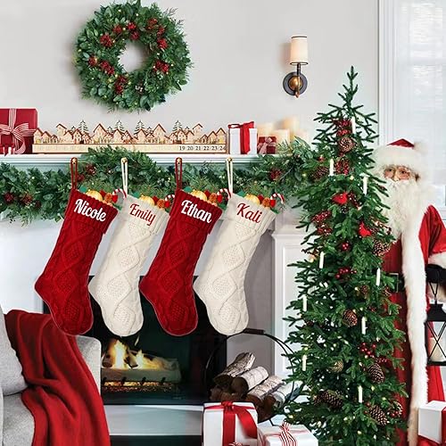 Miniatura 5 de Calcetines de Navidad personalizados, calcetines de Navidad familiares con nombre personalizado, calcetín de Navidad de punto grande de 18 pulgadas
