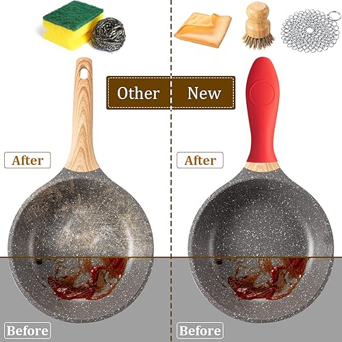 Miniatura 6 de El juego de 7 piezas de limpiador de hierro fundido incluye limpiador de malla de acero inoxidable con cepillo de bambú para platos con mango