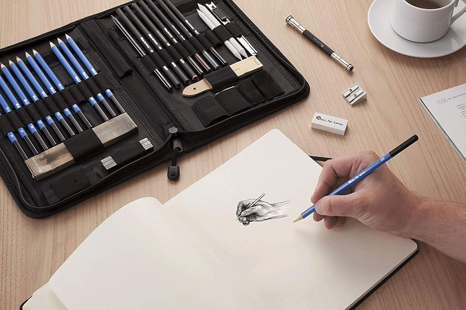 35pcs Graphite Drawing Pencils and Sketch Set, Professional Drawing and Sketching Pencil Set in Zipper Carry Case, Art Supplies Drawing Kit with Sketch book for Adults Kids