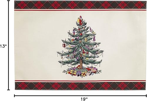 Miniatura 7 de Spode - Juego de servilletas, decoración del hogar navideño, juego de 4 (colección de tartán de árbol de Navidad Spode)