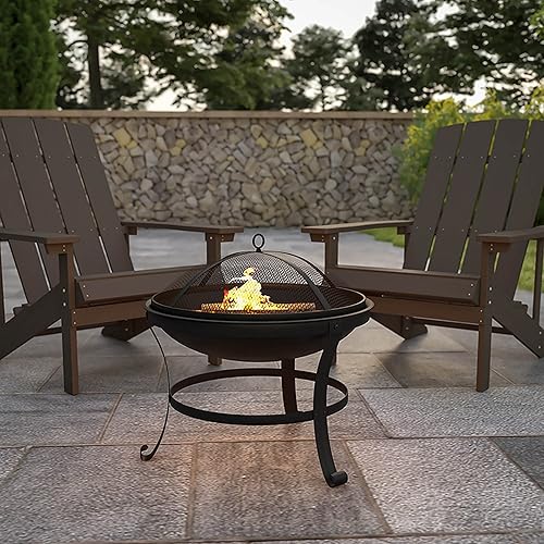 Miniatura 2 de Flash Furniture Chelton - Chimenea redonda de leña de 22 pulgadas con pantalla de chispas de malla y póker, color negro
