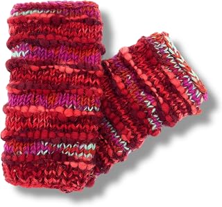 Hand Knit Winter Fingerless Striped Texting Gloves Warm Wool Fleece Lined