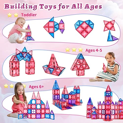 Miniatura 3 de Azulejos magnéticos para niños pequeños de 3, 4, 5, 6, 7, 8 años, castillo de princesa de diamantes 3D, juguetes de construcción magnéticos para