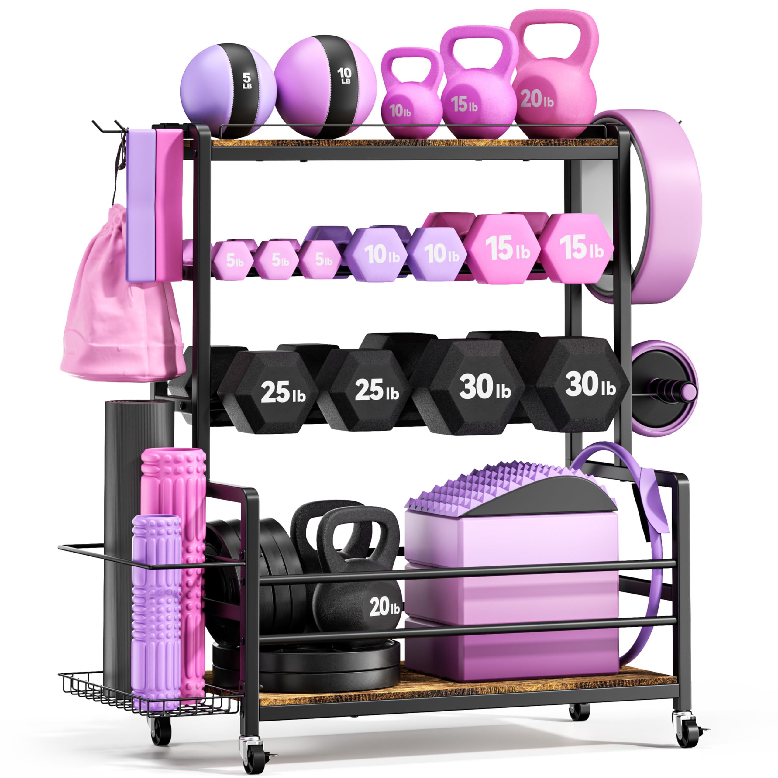 3-stöckiges Hantel- und Kettlebell-Regal, Medizinballhalter, 600-Pfund-Stahl-Organizer