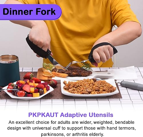 Vista 8 de Cuchara/cuchara 2 en 1 para temblores de manos, cuchara adaptativa para discapacitados para pacientes con Parkinson, cuchara curva de Parkinson