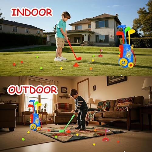 Miniatura 6 de Nattork Juego de golf para niños y niñas a partir de 3 años, carrito de golf mejorado para niños con 4 palos y 12 pelotas, juguete deportivo para