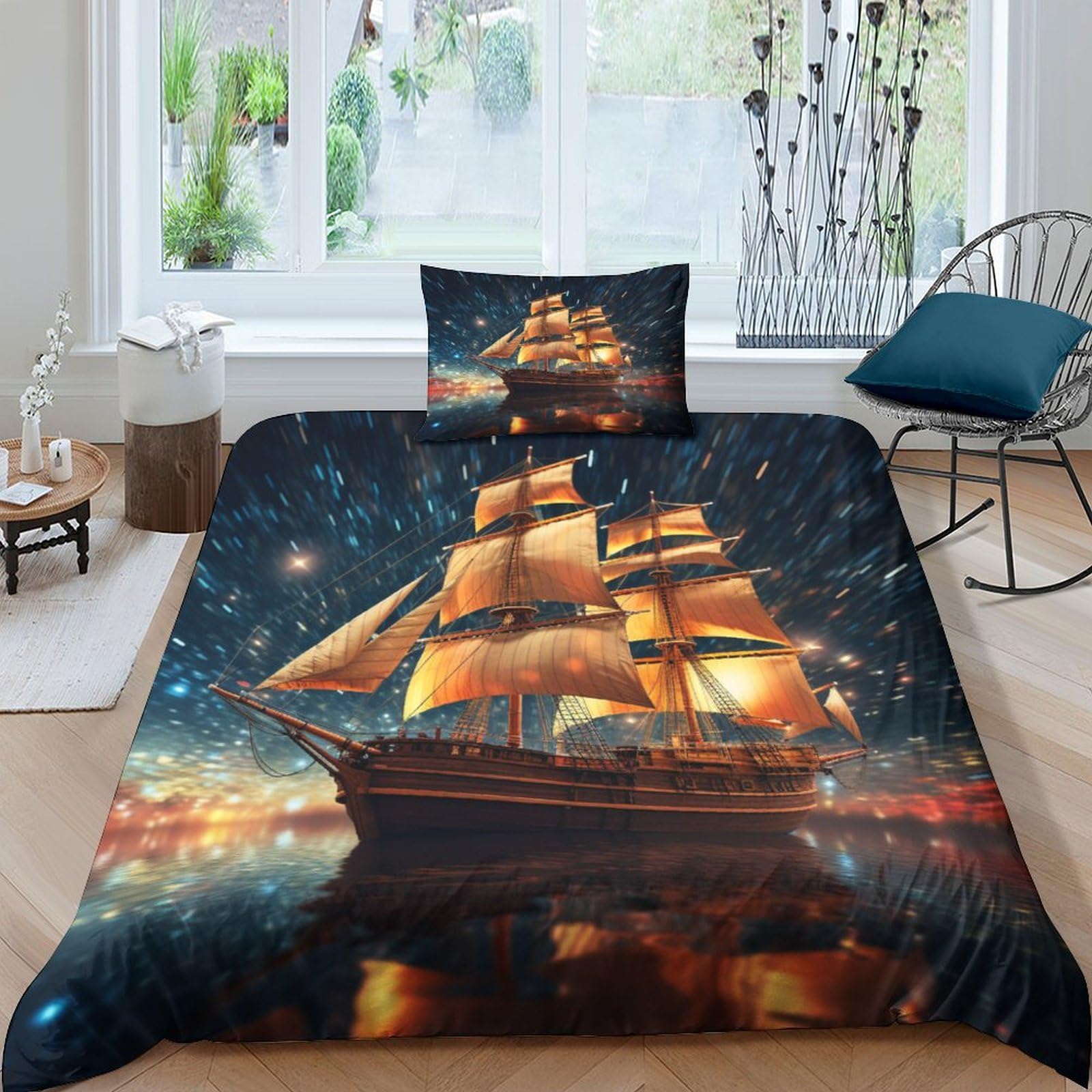 Housse de couette voilier imprimé 3D parure de lit microfibre haut de gamme