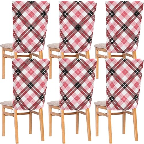 Juego de 6 protectores de silla decorativos a cuadros rojos y blancos para decoración del hogar, comedor, fundas lavables para sillas de comedor