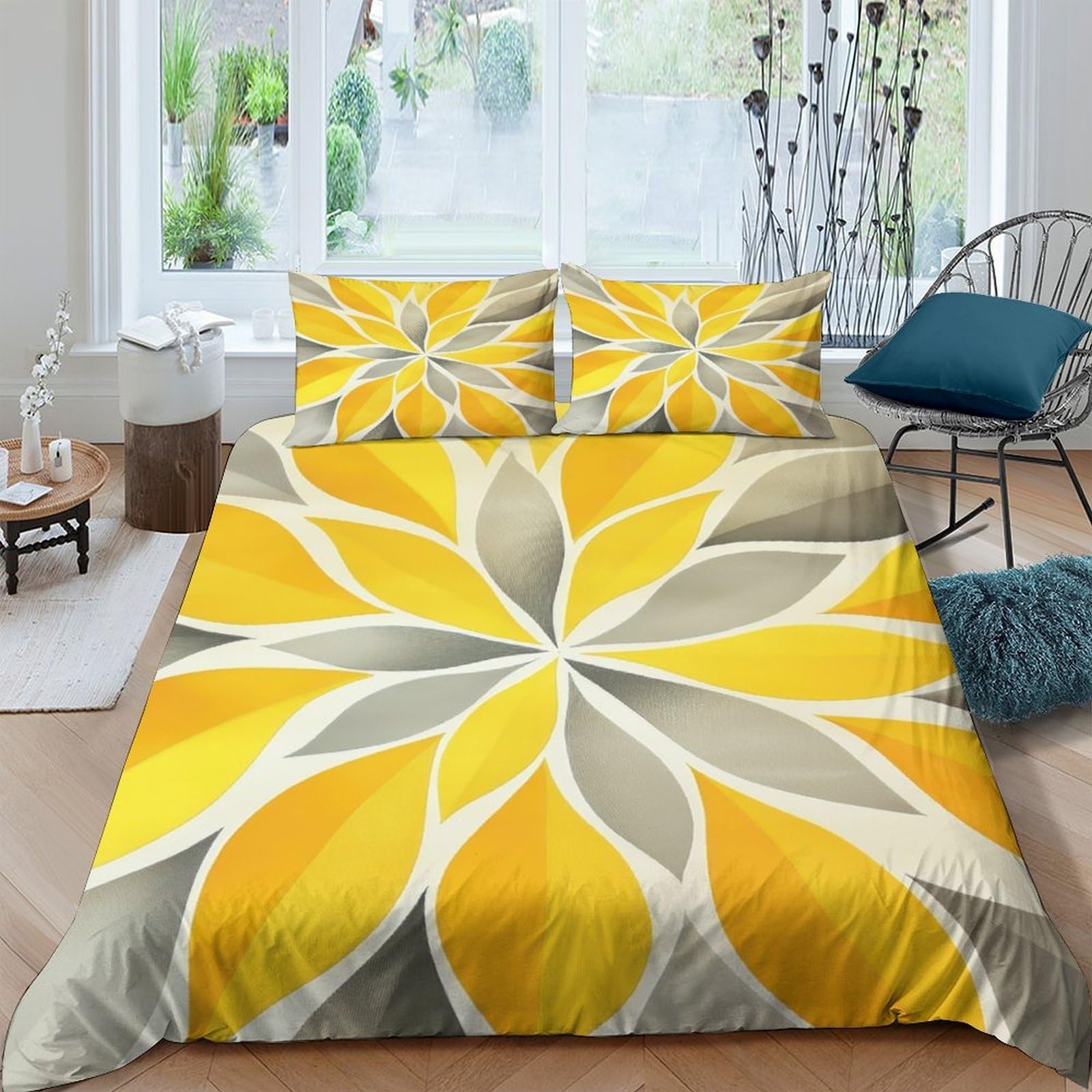 Ctjqhvkz Style-9 3D Printed Yellow Petal Fitted Sheet Microfiber Soft Breathable Grey Flower Bed Sheet For Bedroom Dorm Mattress Cover Single（135X200cm）