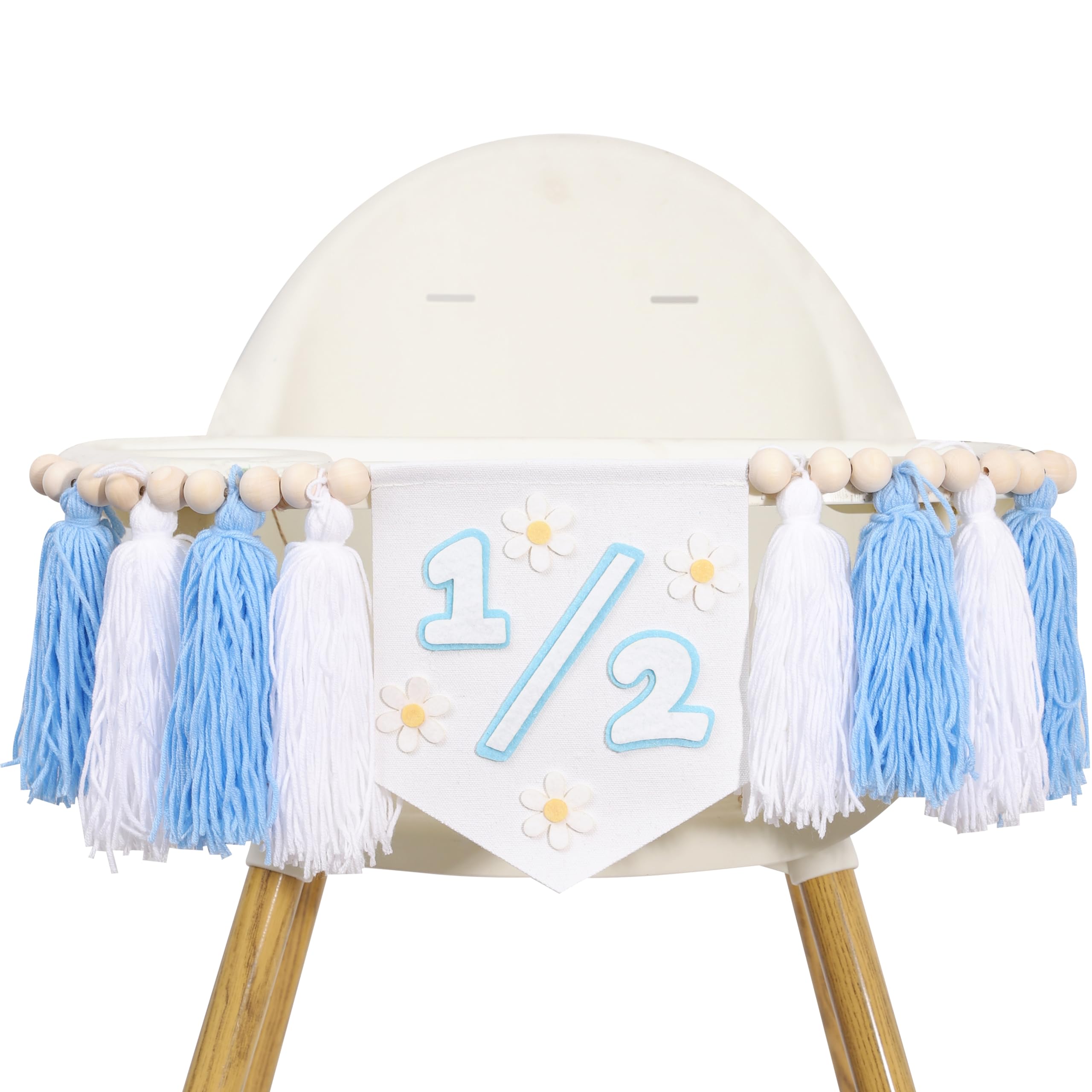 Daisy 1/2 Birthday High Chair Banner - Girls Half Birthday Party Decorations,Boho Daisy Highchair Banner With Tassels,6 Months Baby Smash Cake Party