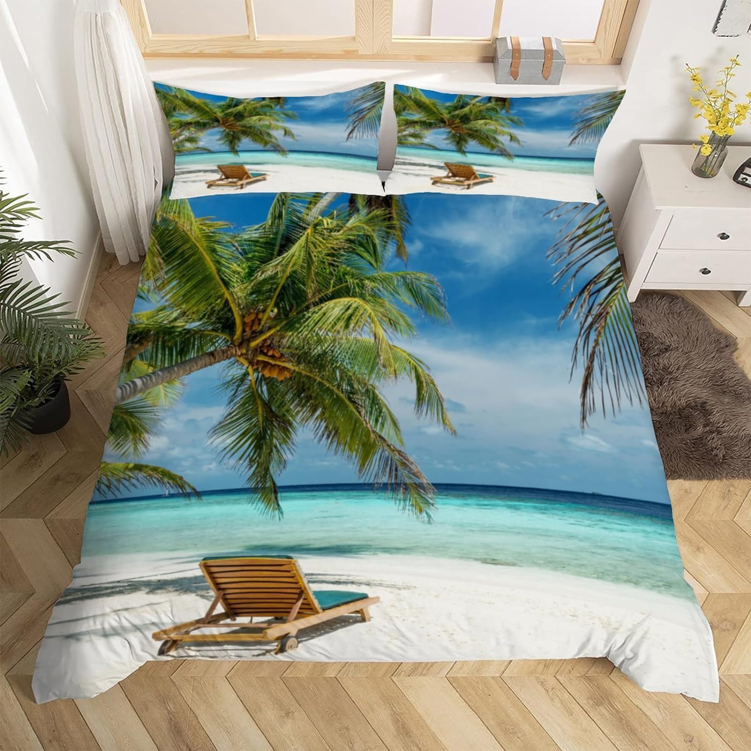 Housses couette avec 2 taies d'oreiller lit double microfibre douce paysage marin 220x240