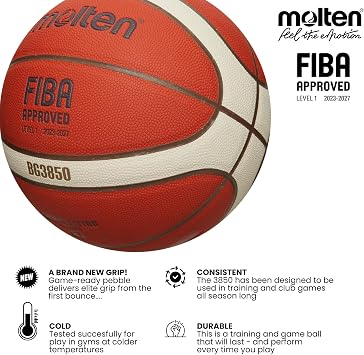 Molten Basketball | BG3800 BG3850 Ultimate Training & Club Game Ball | Game-Ready Pebble Grip | Durable Composite Leather for Performance & Control | Indoor | Orange & Ivory
