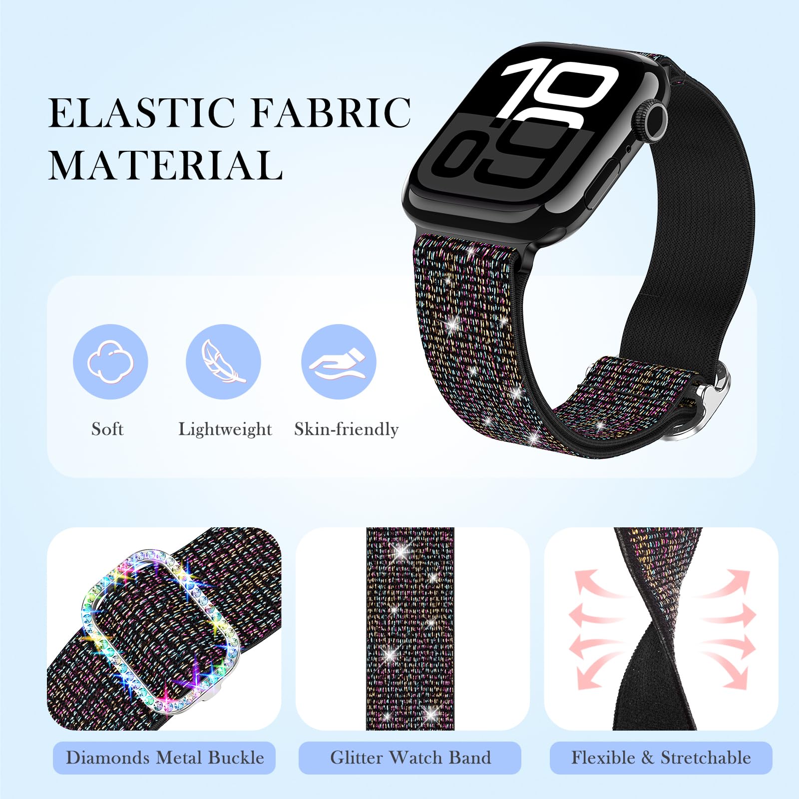 LETOID Correas elásticas diseñadas para Apple Watch Band de 38 mm, 40 mm, 41 mm, 42 mm, 44 mm, 45 mm, 46 mm, 49 mm, correa elástica de nailon suave para iWatch Series 11, 10, 9, 8, 7, 6, 5, 4, 3, 2, 1