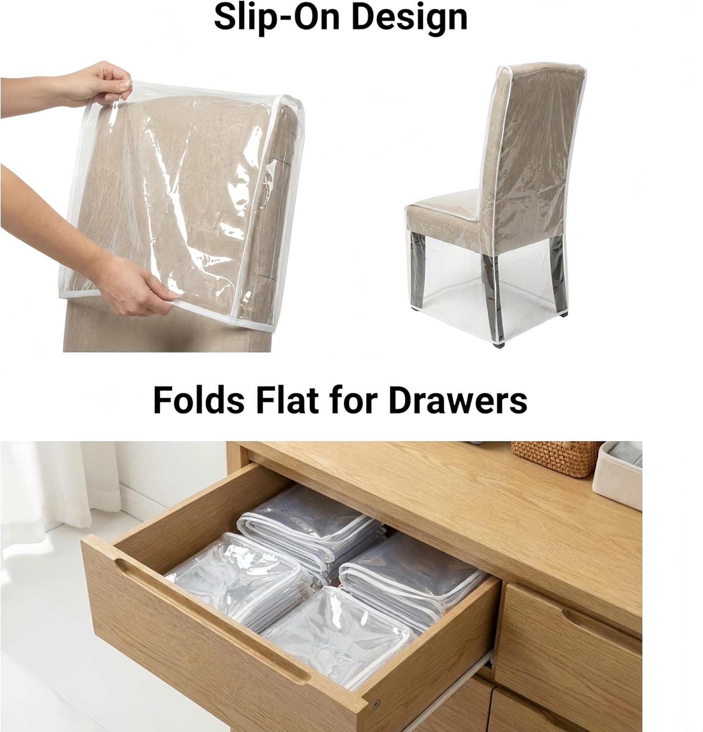 Full Coverage Plastic Chair Covers (2 Pack) - Waterproof Vinyl Plastic Seat Covers for Dining Room - Clear Dust Proof Slipcovers for Storage, Moving, Kids & Pets - Fits Parson Chairs