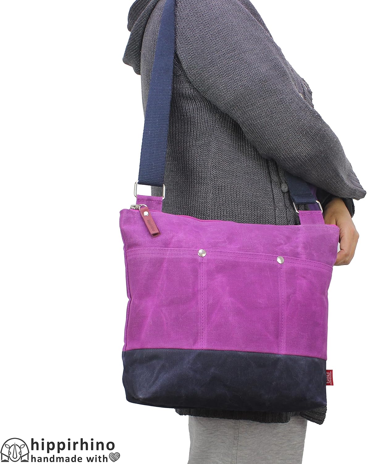 Waxed Canvas Crossbody Tote Bag for Men and Women Sturdy Satchel for City or Outdoors Travel Durable Personalized Medium Size Gray