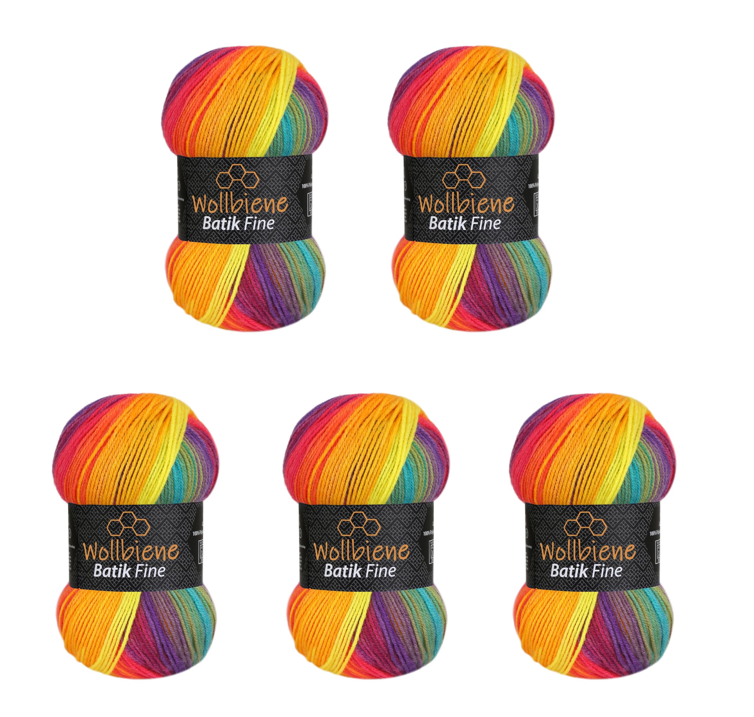 5 Gomitoli Di Lana Splash Batik 100% Acrilico Anti-pilling – 500g Totali, Sfumature Multicolore, 4mm, 265m/100g
