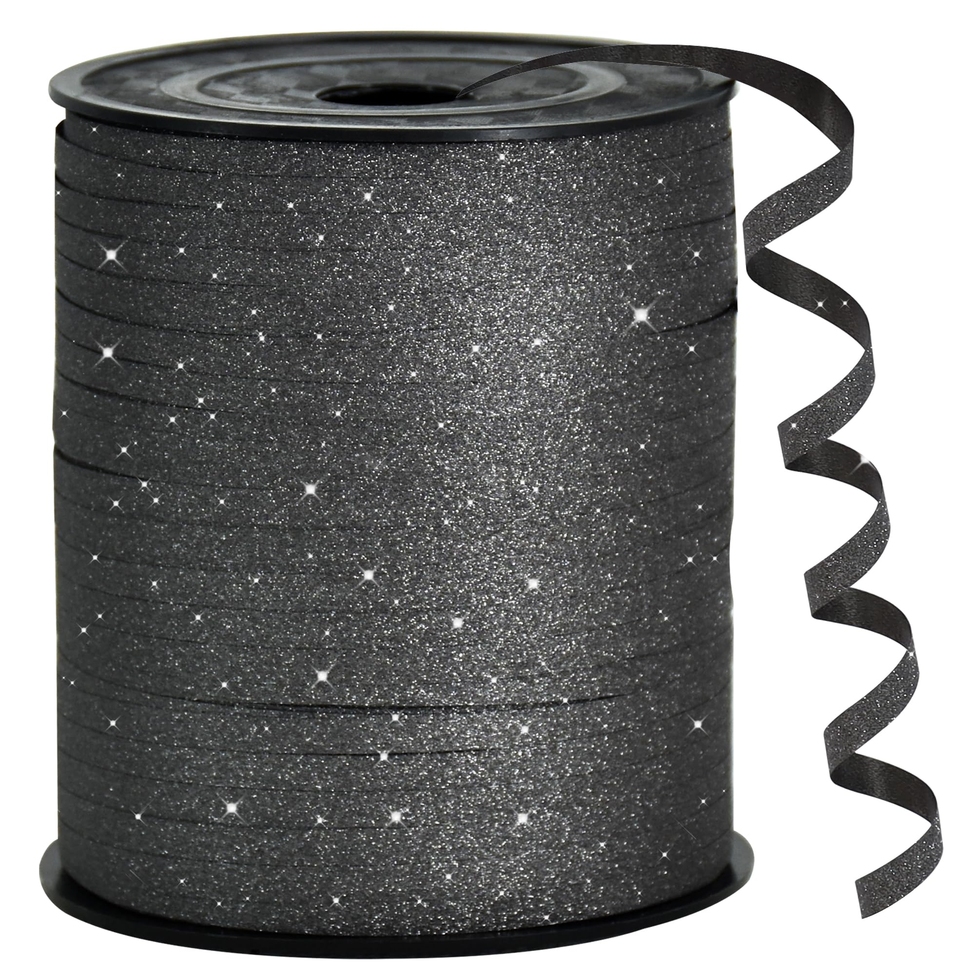 BEISHIDA Glitter Ribbon - 500 Yards Black, Curling, Crimped for Gift Wrapping, Balloons, Art, Craft, Decor, Florist, Flowers