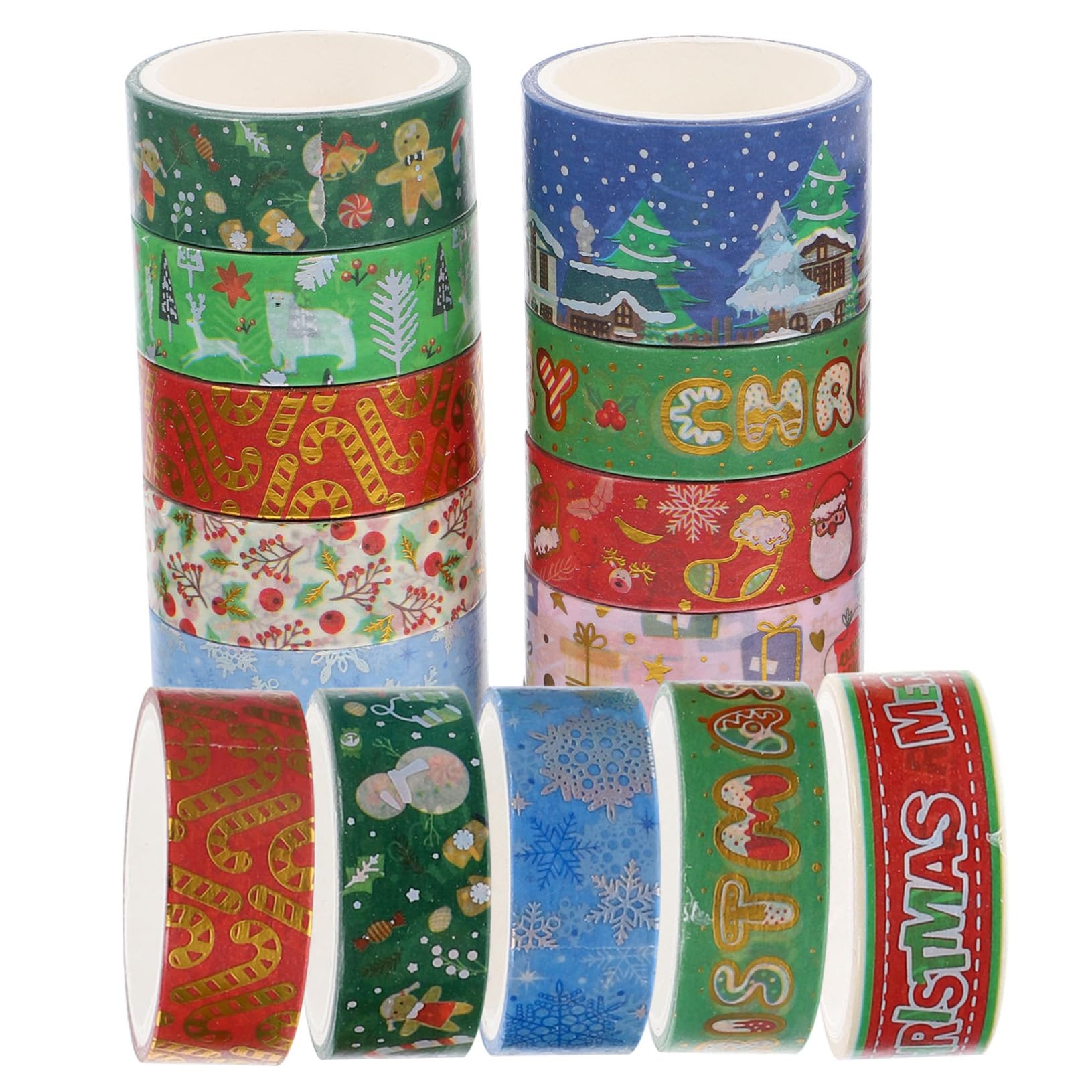 Operitacx 4 Set Nastro Washi Natalizio Con Stampa A Caldo Adesivi Decorativi Fai Da Te 16 Pezzi 3 M/Rotolo Nastro Per Abbellimenti Di Scrapbooking Etichette A Pois Adesivi 16 * 4
