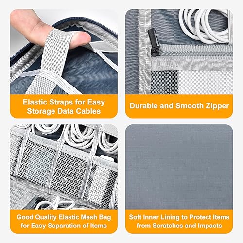 Miniatura 5 de Organizador de cables de cuero para viaje, impermeable, organizador de cables de viaje, portátil, organizador técnico, estuche de viaje para