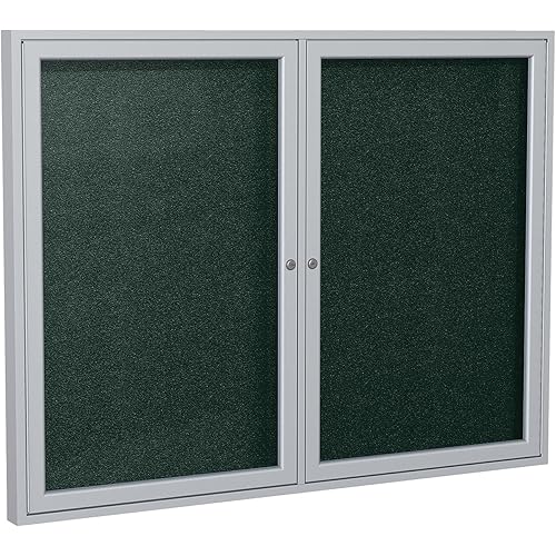 Ghent 36"x48" 2-Door Outdoor Enclosed Vinyl Bulletin Board, Shatter Resistant, with Lock, Satin Aluminum Frame - Ebony (PA23648VX-183 ), Made in the USA