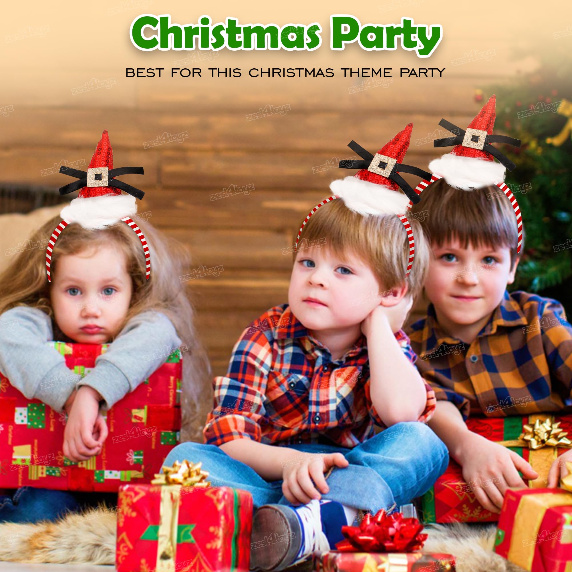 Zest 4 Toyz Santa Hairband with Candy Cane Stripes Design Faux Fur Trim and Sequin Details Headband Christmas Themed Hair Accessories for Holiday Parties (Pack of 3) 1