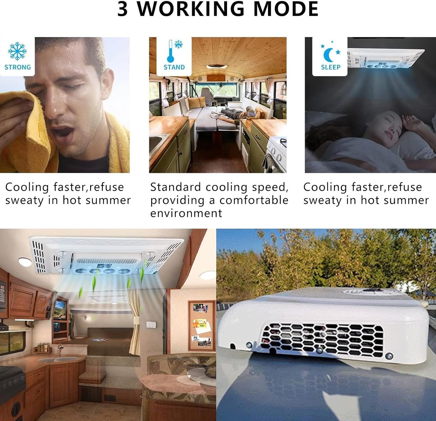 Rv Rooftop Dc Unit 12 V 24 V Dc Camper A/C Units,360° Swing Air Outlet,Electric Parking Rooftop Rv Air Conditioner,for Semi-Truck Tractor Camper Pickup Trailer,12V