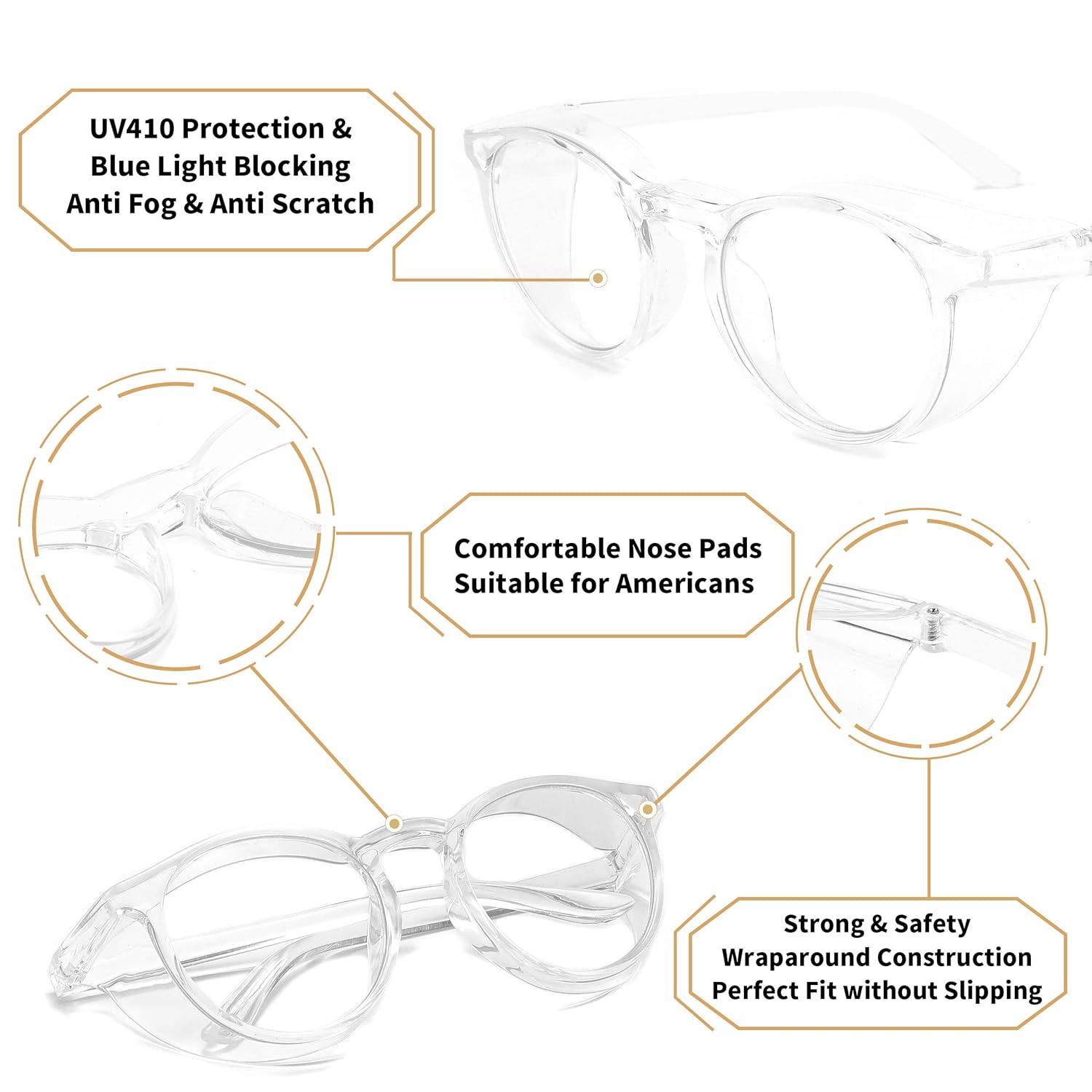 Alsenor Safety Glasses Anti Fog Goggles Protective Eyewear Blue Light Blocking Anti Dust UV Protection Glasses For Men Women (Round-Transparent) Round-clear image 4 of 6 B091DQWVM4