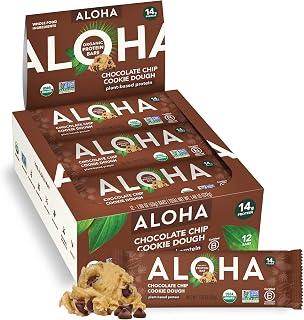 ALOHA Organic Plant-Based Protein Bars Chocolate Chip Cookie Dough 14g Protein Vegan Gluten-Free 12 Pack